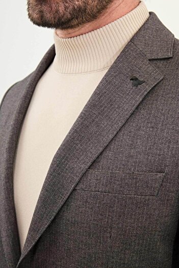 Mcr Striped Slim Fit Bag Pocket Mono Collar Drawstring Men's Suit Brown - 45405.25K