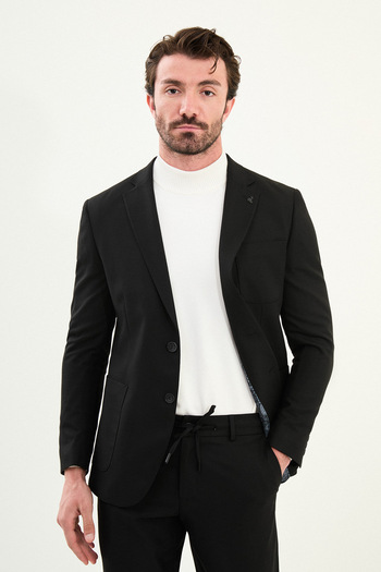 Mcr Straight Slim Fit Bag Pocket Elastic Waist Drawstring Wool Men's Suit Black - 45417.25K