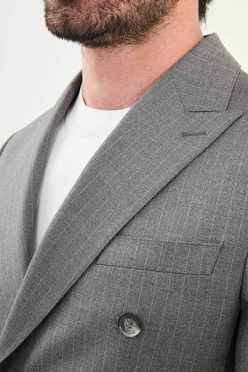 Mcr Striped Slim Fit Wide Collar Double Breasted Wool Men's Suit Anthracite - 45416.25K