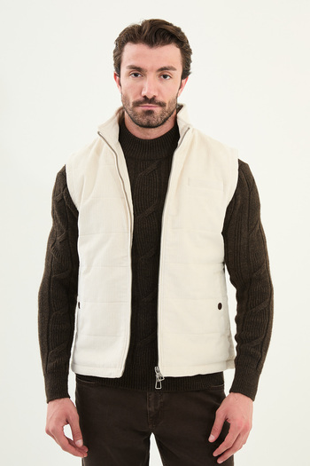 Mcr Plain Slim Fit Stand Collar Velvet Men's Vest Ecru - 40947.25K