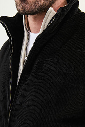 Mcr Plain Slim Fit Stand Collar Velvet Men's Vest Black - 40947.25K