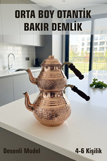 FİTHOME Copper Medium Size Teapot Traditional Handmade Tin-Plated Long-Lasting Tea Pot