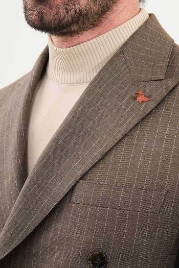 Mcr Striped Slim Fit Wide Collar Double Breasted Wool Men's Suit Coffee - 45416.25K