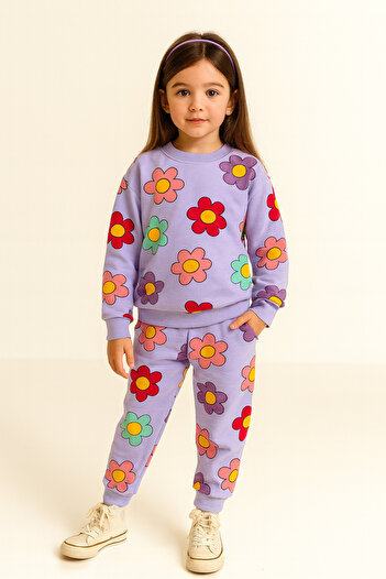 KAMİKAM 2 Ip Quality Unbrushed Girl Child Suit 3-7 Years Old