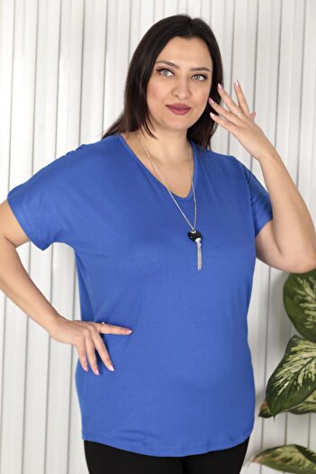 tülaybutik Women's Plus Size V-Neck Cotton T-Shirt