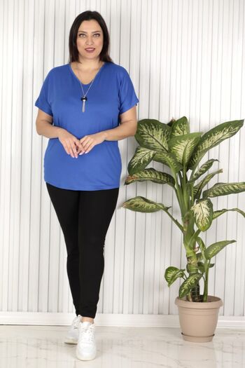 tülaybutik Women's Plus Size V-Neck Cotton T-Shirt