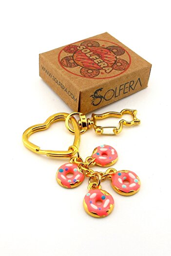 Solfera Pink Donuts Cat Figured Heart Bag Ornament Charm Keychain Ky046