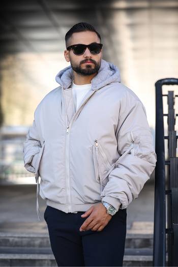 MİS MODA Men's Bomber Hooded Detachable Winter Coat