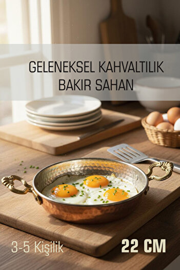 FİTHOME 22 cm Copper Pan Traditional Authentic Handmade Tinned Copper Pan
