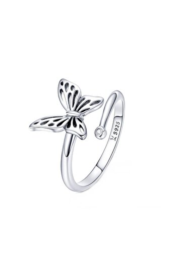 TrioStore Inel reglabil din argint cu cristale de zirconiu, placat cu rodiu, vis fluture