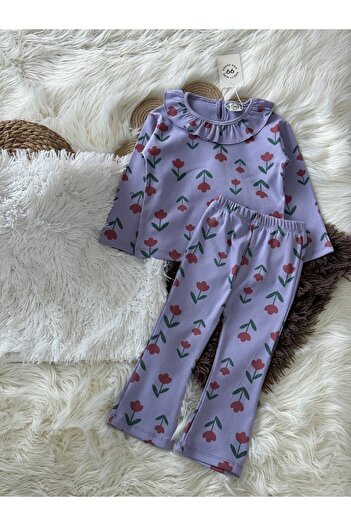 babymoon kids Flower Patterned Twill Girl's Double Bottom Top Set