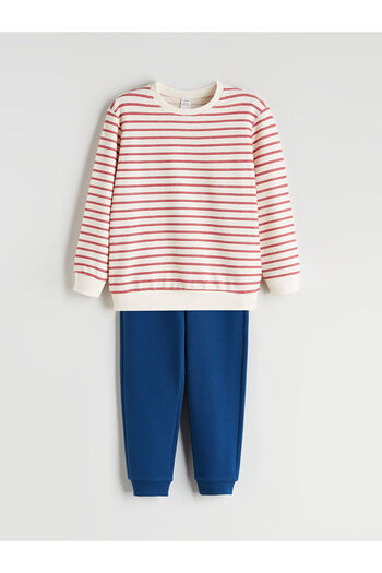 LC Waikiki Lcw Kids Beige Striped Boys Sweatshirt and Sweatpants Bottom 2'Li