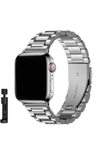 OEM Curea metalică cu dispozitiv de reglare a lungimii, compatibilă cu Apple Watch 42, 44, 45, 49 mm, argintie