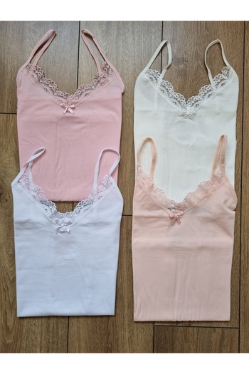Demirsa Boutique Cotton Lace Strap Tank Top, Pink, Ecru, Light Salmon, White Color, Pack of 4 Women's Tank Tops