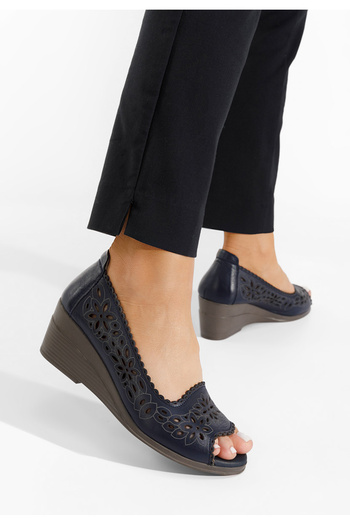 B T Shoes Tmavě modré kožené lodičky Amabella