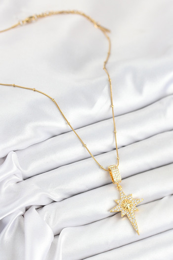Skygo 316L Steel Zircon Stone Pole Star Model Gold Color Women's Necklace - Tj-Bko10524