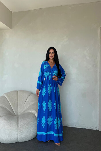 LİLA İSTANBUL Double-Breasted Collar Ethnic Patterned Summer Dress