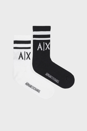 Armani Exchange Stretch Cotton Logo and Stripe 2 Pack Socks Men's Socks 953030 Cc650 01538