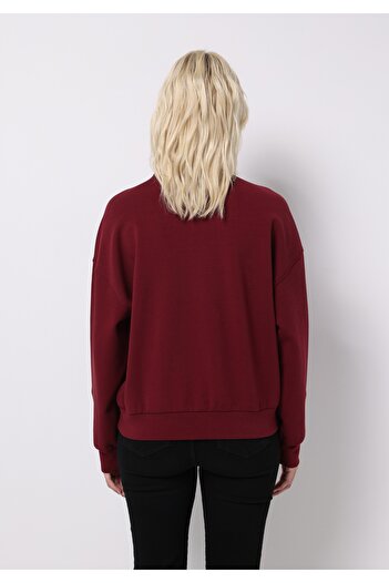 Colin's Regular Fit Zippered Plain Women's Burgundy Sweatshirt