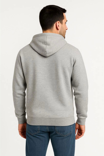 Edolika Men's Three Thread Hooded Full Zipper Kangaroo Pocket Sweatshirt Hoodie - Gray