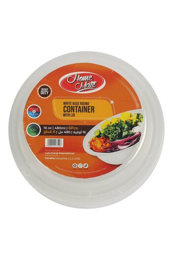 Homemate Home Mate Microwave Safe White Round Container with Lid 480ml – Set of 6