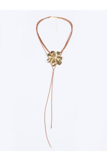 Jimmy Key Gold Color Shiny Flower Figured Adjustable Drawstring Necklace