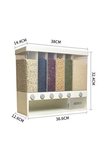 Tradeo Wall-Mounted Dry Food Dispenser, 6 Compartments, Clear Storage Containers with Individual Portion