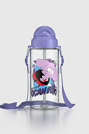 Renga Migo Kral Şakir Patterned 500 ml Tritan Children's Water Bottle with Hanging Straw 222027 Purple