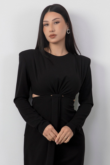 PULLIMM Crew Neck Side Waist Cutout Dress Ny4493