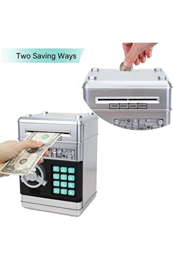 Generic Electronic Piggy Bank ATM for Kids, Money Safe Coin and Cash Storage Toy (Silver)