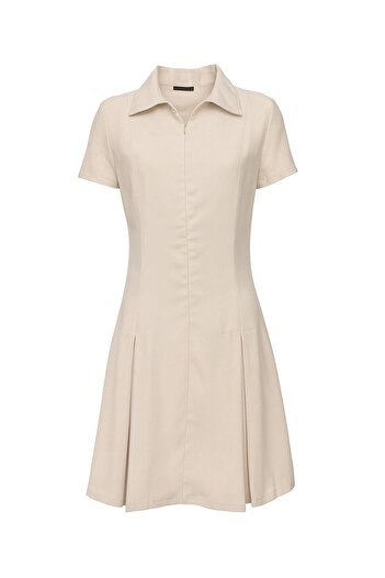 Sezgi Tekin Shirt Collar Front Zipper Stone Dress