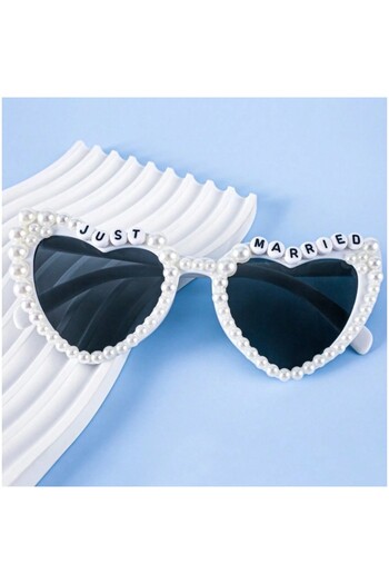 Flippy Decorative Glasses, Flippy, Just Married, Pearls, for Wedding, PC, 15.3 x 5.7 x 14.5 cm, White