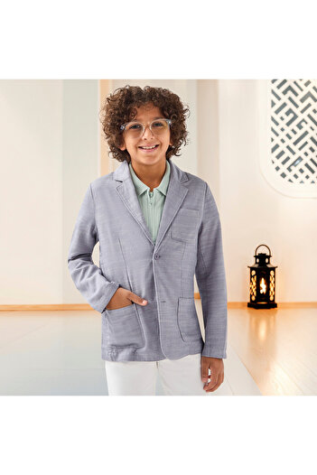 Juniors Textured Notch Lapel Blazer with Long Sleeves