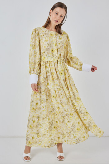 Bigdart Women's Belted Long Dress 2584 - Yellow