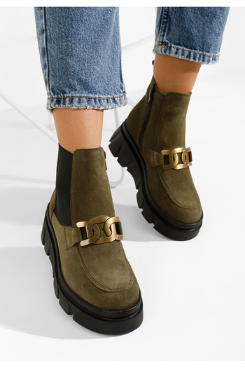 B T Shoes Γυναικεία δερμάτινα μποτάκια Abida V2 Χακι