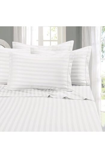 Generic Lazy Hauz 4-Piece Hotel Quality Bed Sheet Set - Double Size, White Striped, 100% Cotton