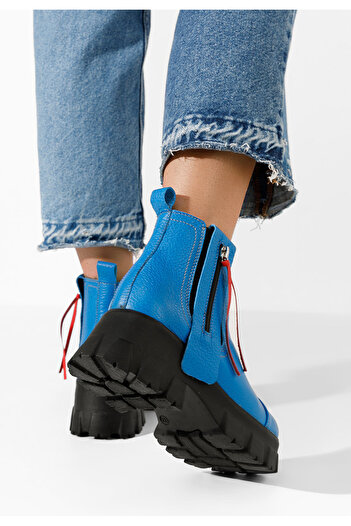 B T Shoes Γυναικεία δερμάτινα μποτάκια Endless μπλε