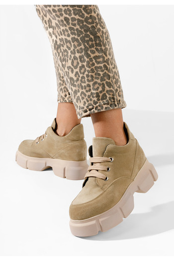 B T Shoes Γυναικεία δερμάτινα μποτάκια Kianna μπεζ