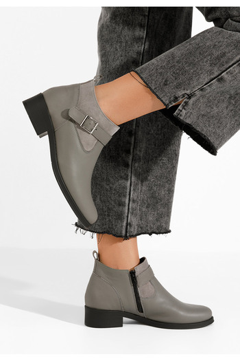 B T Shoes Γυναικεία δερμάτινα μποτάκια Sarva γκρι