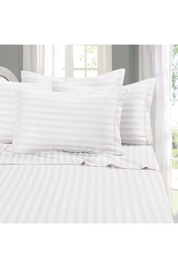 Generic Lazy Hauz 4-Piece Hotel Quality Bed Sheet Set - Double Size, White Striped, 100% Cotton