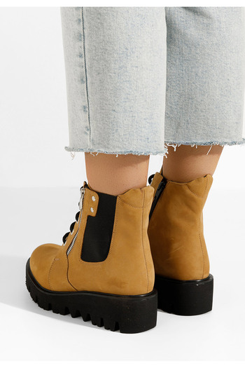 B T Shoes Γυναικεία δερμάτινα μποτάκια Welsa V2 ταμπά