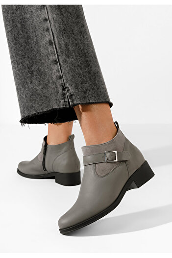 B T Shoes Γυναικεία δερμάτινα μποτάκια Sarva γκρι
