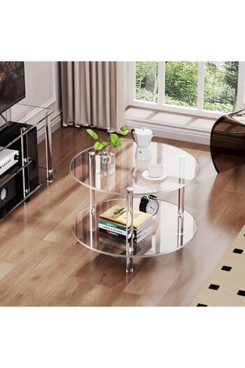 Slasa Acrylic Side Table – Modern Two-Tier Circular Coffee Table – 30 × 30 × 5 cm