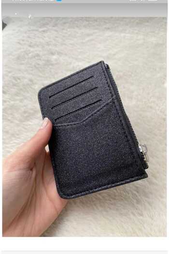 beautystyle Black Zippered Women's Card Holder - Shiny Silvery Zippered Wallet
