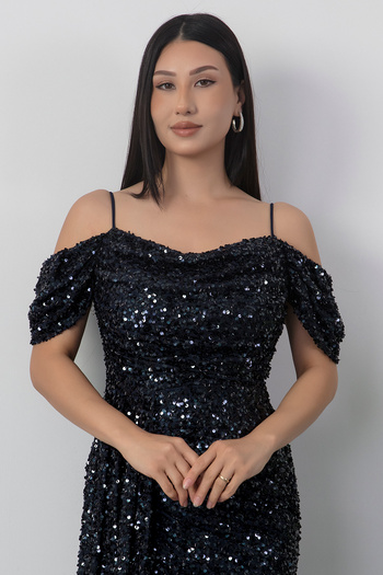 PULLIMM Sweetheart Neckline Front Gathered Sequin Dress 41066