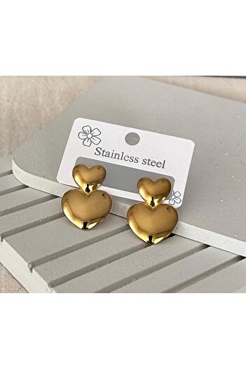julee.co Heart over Heart Gold Steel Earrings (2.5X2Cm)
