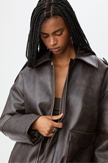 Stradivarius Oversize Kombinli Suni Deri Ceket