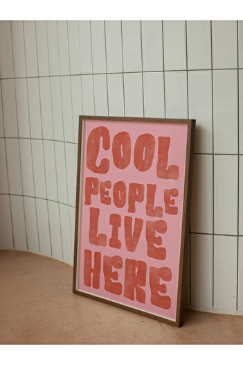 studio duha Cool People Live Here Poster - Pink Red Modern Typographic Wall Decor |   Frameless Table