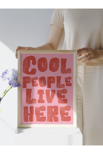 studio duha Cool People Live Here Poster - Pink Red Modern Typographic Wall Decor |   Frameless Table