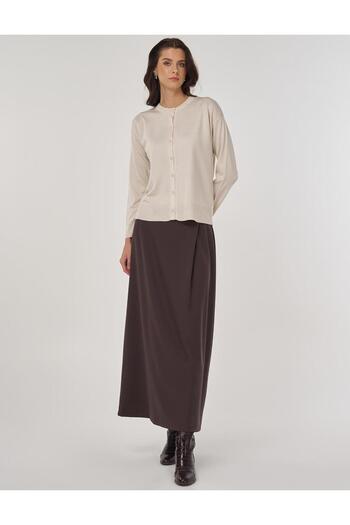 Kayra Button Detailed Shirt Collar Cardigan Ecru